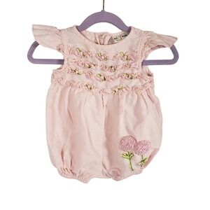 Vintage BT Kids Baby Girls 12 Months Pink Floral‎ Ruffle Sleeveless Romper